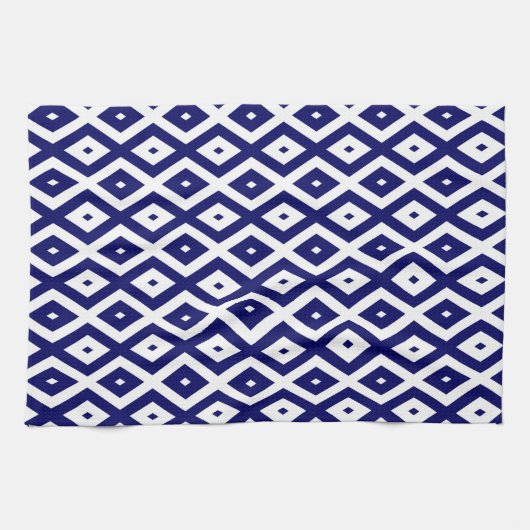 Navy blue and white diamond pattern theedoek (Horizontaal)