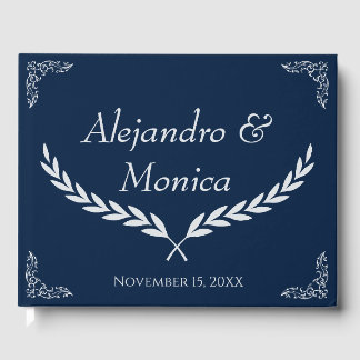 Navy Blue and White Elegant Corner Wedding Guest Gastenboek