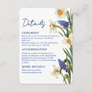 Navy blue and white floral Wedding details Informatiekaartje