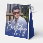 Navy Blue and White Gradient Photo Birthday Bedankdoosjes (Achterkant)