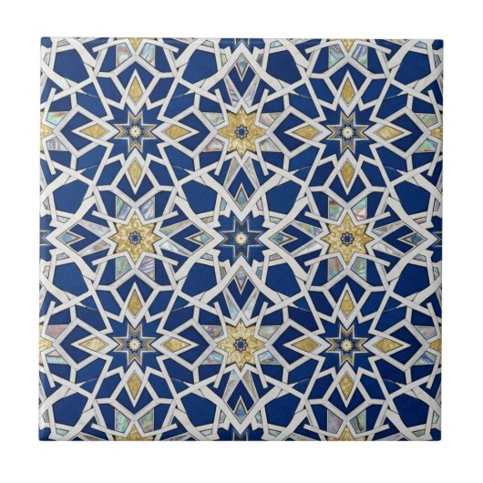 Navy Blue and White Moroccan Zellige Mosaic  Tegeltje (Voorkant)