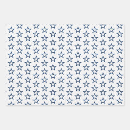 Navy Blue and White Stars Burgundy Christmas Inpakpapier Vel