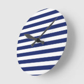 Navy Blue and White Stripe Pattern Ronde Klok (Hoek)