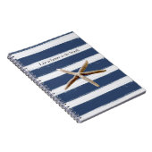 Navy Blue and White Stripes Starfish Notitieboek (Rechterzijde)