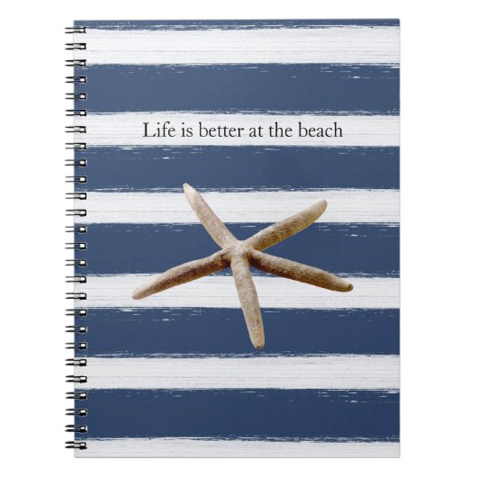 Navy Blue and White Stripes Starfish Notitieboek (Voorkant)