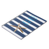 Navy Blue and White Stripes Starfish Notitieboek (Linkerzijde)