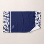 Navy-blue and white vintage damasks monogram bath  bad handdoek (Handdoek)