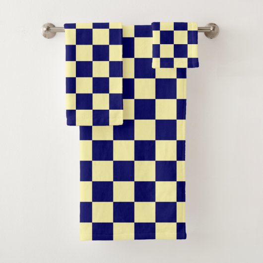 Navy Blue and Yellow Checkerboard Pattern Bad Handdoek (Insitu)