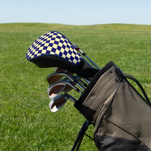 Navy Blue and Yellow Checkerboard Pattern Golfheadcover (Insitu)