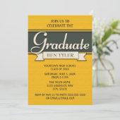 Navy Blue and Yellow Graduparty Invitation Kaart (Staand voorkant)