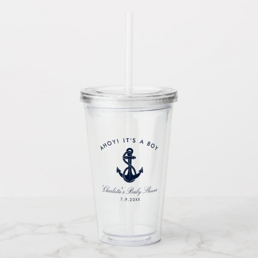 Navy Blue Anker Nautical Coastal Baby shower Acryl Drinkbeker (Voorkant)