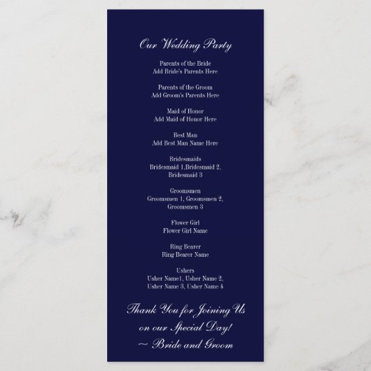 Navy Blue anker nautische bruiloft programma's (Achterkant)