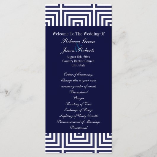 Navy Blue anker nautische bruiloft programma's (Voorkant)