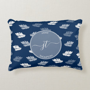 Navy Blue Antiek Leaves Monogram Accent Kussen