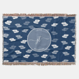 Navy Blue Antiek Leaves Monogram Deken