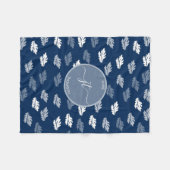 Navy Blue Antiek Leaves Monogram Fleece Deken (Voorkant (Horizontaal))