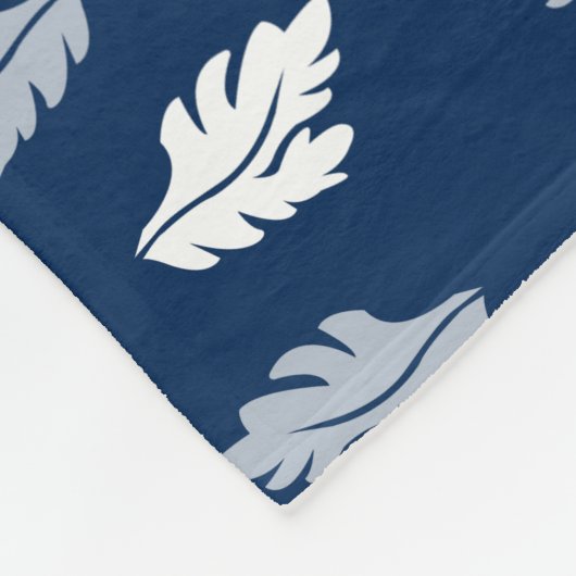 Navy Blue Antiek Leaves Monogram Fleece Deken (Hoek)