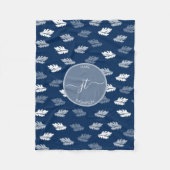 Navy Blue Antiek Leaves Monogram Fleece Deken (Voorkant)
