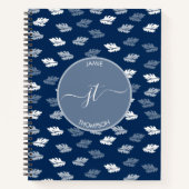 Navy Blue Antiek Leaves Monogram Notitieboek (Voorkant)