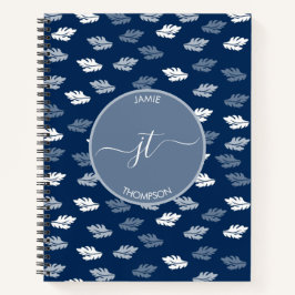 Navy Blue Antiek Leaves Monogram Notitieboek