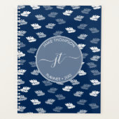 Navy Blue Antiek Leaves Monogram Planner (Voorkant)