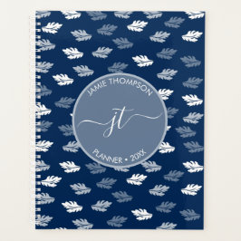 Navy Blue Antiek Leaves Monogram Planner