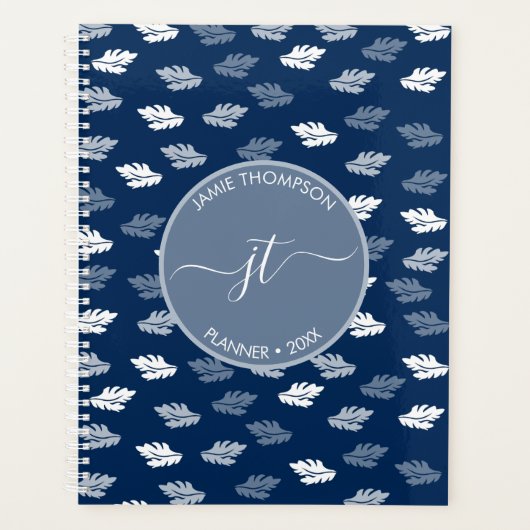 Navy Blue Antiek Leaves Monogram Planner (Voorkant)
