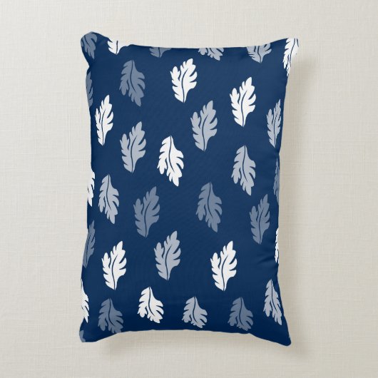 Navy Blue Antiek Leaves Pattern Accent Kussen (Achterkant (Verticaal))