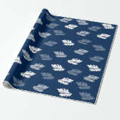 Navy Blue Antiek Leaves Pattern Cadeaupapier (Uitgerold)