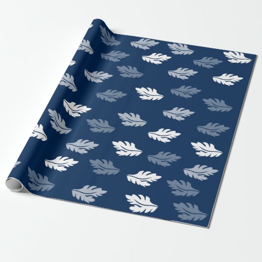 Navy Blue Antiek Leaves Pattern Cadeaupapier (Uitgerold)