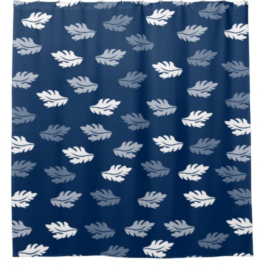 Navy Blue Antiek Leaves Pattern Douchegordijn (Voorkant)