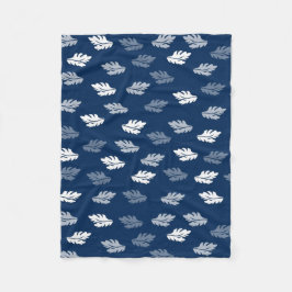 Navy Blue Antiek Leaves Pattern Fleece Deken