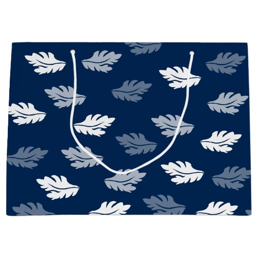 Navy Blue Antiek Leaves Pattern Groot Cadeauzakje (Voorkant)
