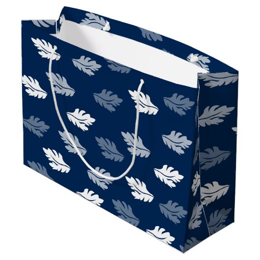 Navy Blue Antiek Leaves Pattern Groot Cadeauzakje (Achterkant Gekanteld)