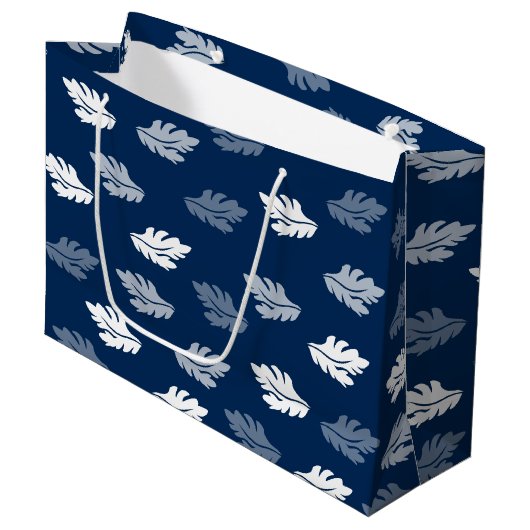 Navy Blue Antiek Leaves Pattern Groot Cadeauzakje (Voorkant Gekanteld)