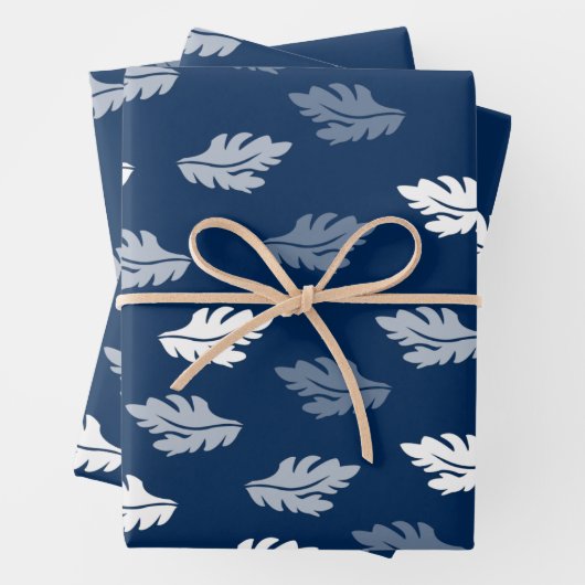 Navy Blue Antiek Leaves Pattern Inpakpapier Vel (In situ)