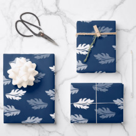 Navy Blue Antiek Leaves Pattern Inpakpapier Vel