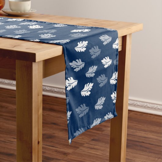 Navy Blue Antiek Leaves Pattern Korte Tafelloper (Voorbeeld)