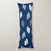 Navy Blue Antiek Leaves Pattern Lichaamskussen (Achterkant (Verticaal))