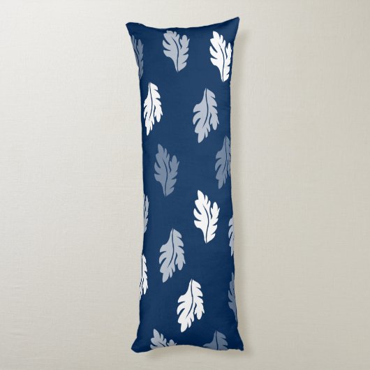 Navy Blue Antiek Leaves Pattern Lichaamskussen (Achterkant (Verticaal))