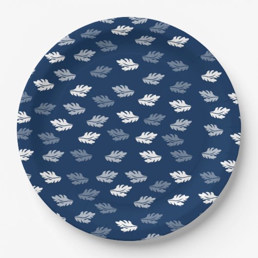Navy Blue Antiek Leaves Pattern Papieren Bordje (Voorkant)