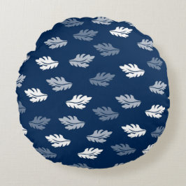 Navy Blue Antiek Leaves Pattern Rond Kussen