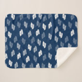 Navy Blue Antiek Leaves Pattern Sherpa Deken (Voorkant (horizontaal))