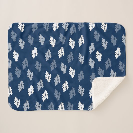 Navy Blue Antiek Leaves Pattern Sherpa Deken (Voorkant (horizontaal))