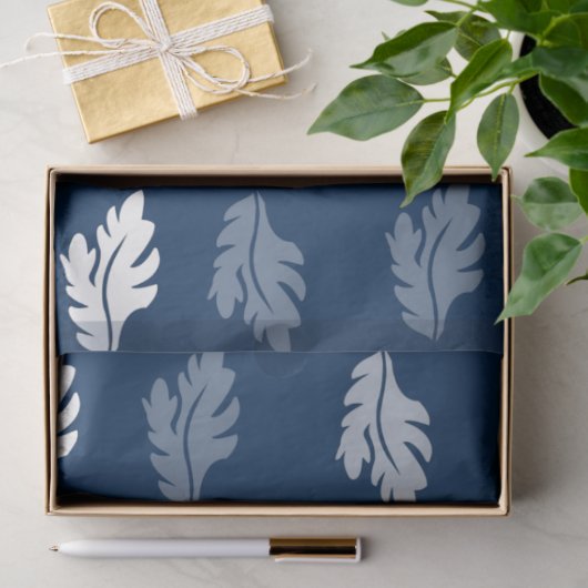 Navy Blue Antiek Leaves Pattern Tissuepapier (Geschenk)