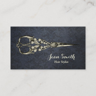 Navy Blue Antiek Scissor Damask Hair Stylist Visitekaartje