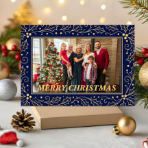 Navy Blue & Antique-Gold Family Christmas Photo