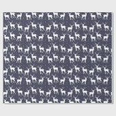 Navy Blue Antler Reindeerkerstpatroon Cadeaupapier (Vlak)