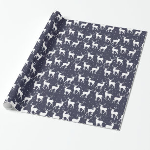 Navy Blue Antler Reindeerkerstpatroon Cadeaupapier