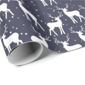 Navy Blue Antler Reindeerkerstpatroon Cadeaupapier (Rol Hoek)